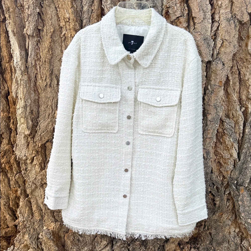 Never worn—- NWOT. Resposhing. 
7 For All Mankind Cream Utility Jacket